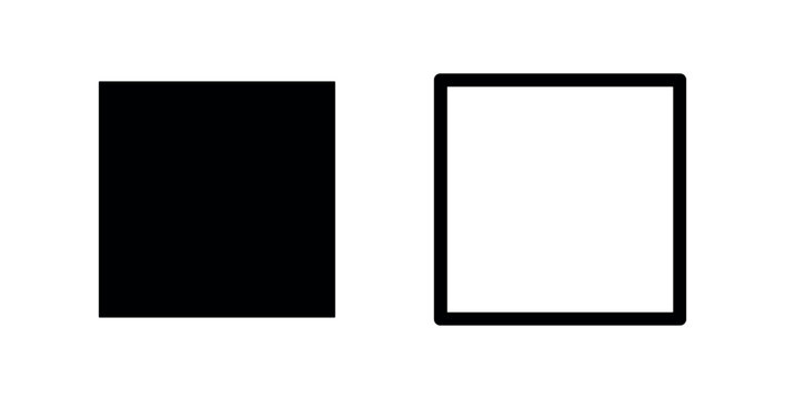 Simple square shape icon in solid and outline versions for basic geometric design