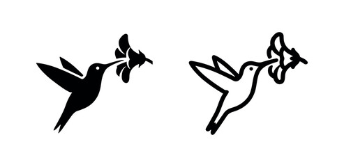 Fototapeta premium Hummingbird with flower icon set. Nature and wildlife symbol.