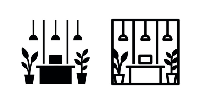 Minimalist office workspace icon set. Creative work environment symbol.