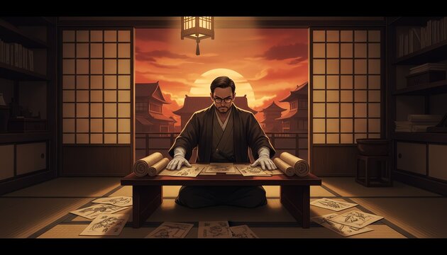 侍の時代の情景 時代劇背景イラスト