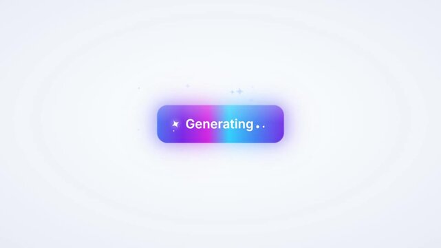 AI generating button with glowing gradient animation and loading dots on light background interface