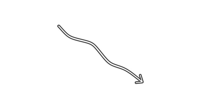 Abstract illustration of a downward arrow with a curved trajectory on white