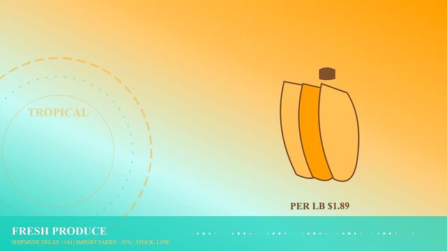 Grocery price rises are visualized through a sequence of three simplified fruit icons appearing on a smooth yellow to teal gradient background for digital data
