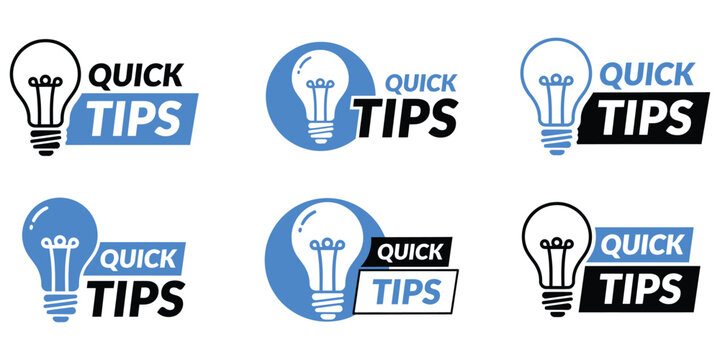 Quick Tips Icon Set Vector with Light Bulb Logos, Helpful Tip Badges and Informational Labels for Education, Business and Digital Content Design