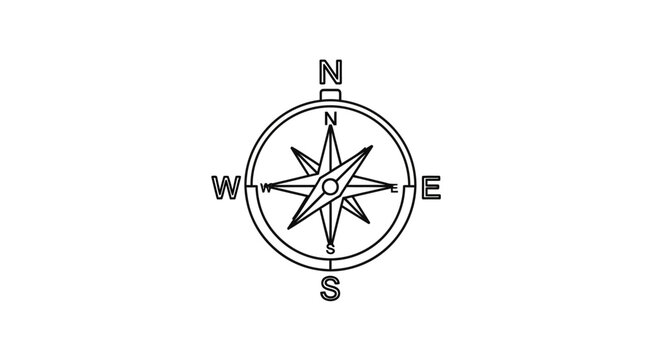 Minimalist compass illustration indicating north south east and west directions