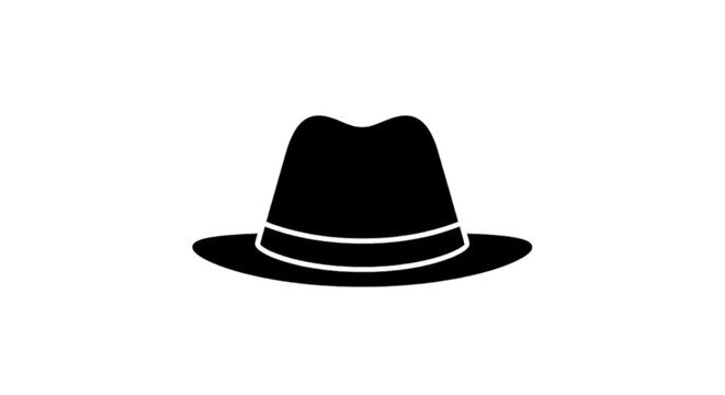 Minimal black silhouette icon, simple flat vector, bold black shape, no gradients, no shading black fedora hat icon vector illustration on a, flat icon style