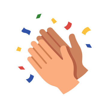 Hands clapping with colorful confetti for celebration and success