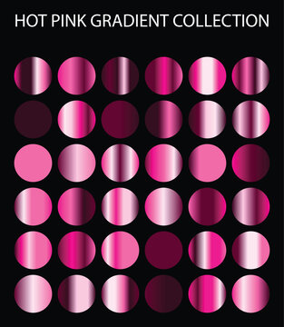 Hot pink gradient collection, metallic magenta and rose gold circle swatches, vibrant fuchsia glossy spheres set, luxury satin texture vector elements