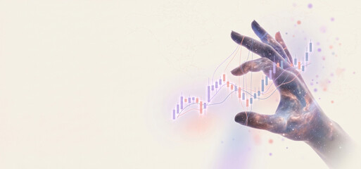 Obraz premium Hand Interacting with Financial Stock Market Graph Data