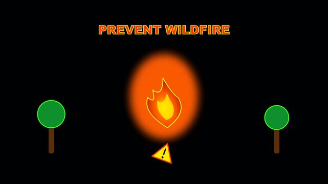 Digital animation showing a sequence of burning trees during an autumn festival display while promoting wildfire prevention efforts to protect the forest from spreading damage