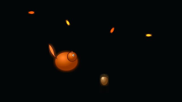 Animated orange squirrel characters move across a dark void during an autumn festival while falling leaves illustrate the importance of diligent wildfire prevention for forest safety