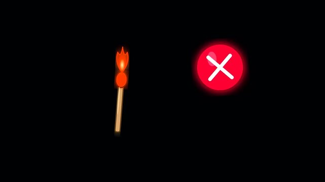 Igniting matches showing a sequence for wildfire prevention during an autumn festival as bright flames flicker against a stark black background to warn viewers