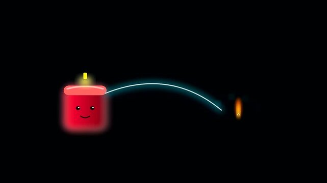 a cartoon firecracker glows brightly during the autumn festival while a glowing line shows the path to ignite a small flame for wildfire prevention safety measures