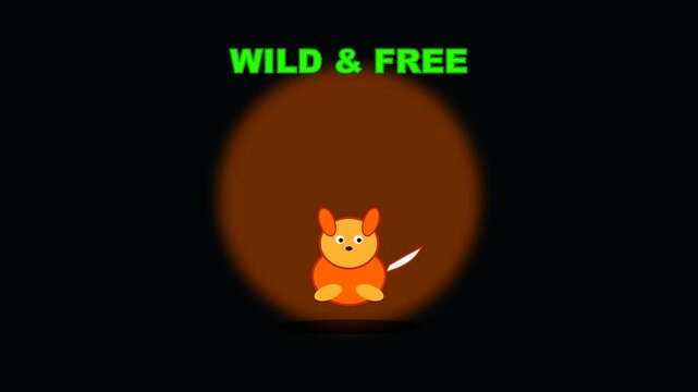 A small orange creature hops in circles during the autumn festival animation to represent wildfire prevention efforts within this playful and simple digital graphic design