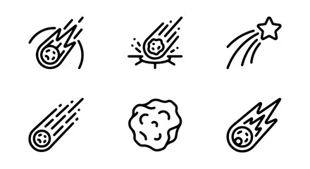 Meteorite Icons, Falling Stars, Space Objects, Cosmic Events, Asteroid Vector Set © ZARA
