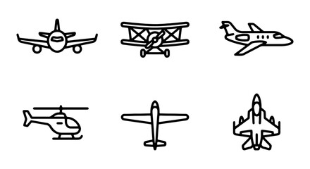 Airplane Icons Set, Aviation Vector Graphics, Aircraft Symbols, Jet, Helicopter, Biplane © ZARA