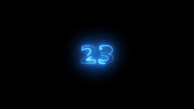 he neon 23 text icon animation features glowing, pulsating letters that transition smoothly with vibrant colors, creating an energetic, dynamic 23 visual effect for loop animation