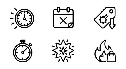 Fototapeta premium Time Management, Deadline, Sale Icons: Clock, Calendar, Stopwatch, Shopping Bag