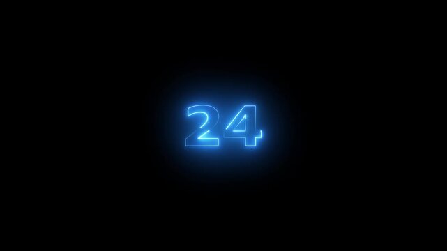 he neon 24 text icon animation features glowing, pulsating letters that transition smoothly with vibrant colors, creating an energetic, dynamic 24 visual effect for loop animation