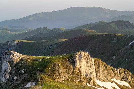 mountain landscape on Bucura Dumbrava Peak, Bucegi Mountains, Romania 