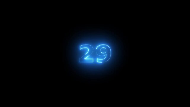 he neon 29 text icon animation features glowing, pulsating letters that transition smoothly with vibrant colors, creating an energetic, dynamic 29 visual effect for loop animation