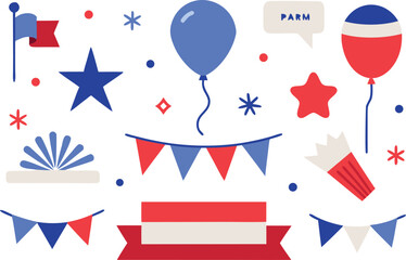 Obraz premium Patriotic usa independence day celebration icon set isolated on transparent background, Vector