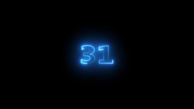 he neon 31 text icon animation features glowing, pulsating letters that transition smoothly with vibrant colors, creating an energetic, dynamic 31 visual effect for loop animation