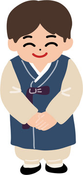 Korean Boy Wearing Traditional Hanbok Chuseok Illustration