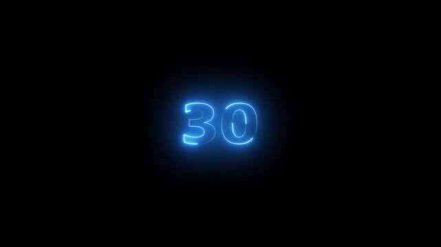 he neon 30 text icon animation features glowing, pulsating letters that transition smoothly with vibrant colors, creating an energetic, dynamic 30 visual effect for loop animation