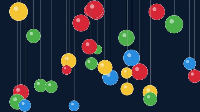 Colorful hanging spheres background, abstract motion with swinging multicolored balls, minimalist 2 d animation for modern projects 4k