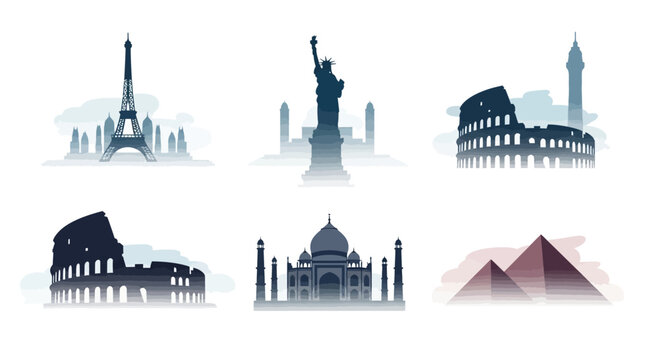 Set of World Famous Landmarks Silhouettes Design