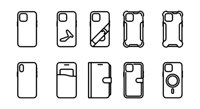 Smartphone Case Icons, Mobile Phone Covers, Protective Gadget Accessories, Vector Set
