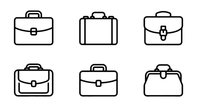 Briefcase Icons, Business Bags, Portfolio Cases, Professional Luggage Set, Vector Graphics