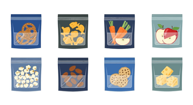 Set of Various Healthy Snacks in Reusable Zipper Storage Bags