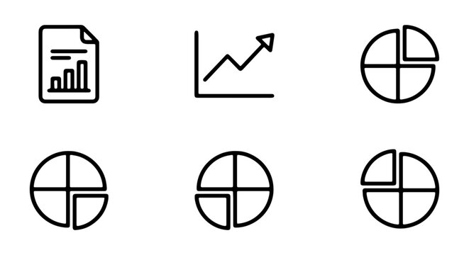 Business Analytics Icons: Report, Growth Chart, Pie Charts Set