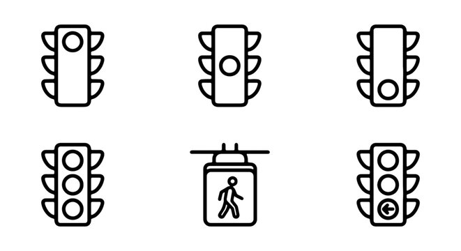 Traffic Light Icons Set, Signal Control Symbols, Pedestrian Crossing Signs