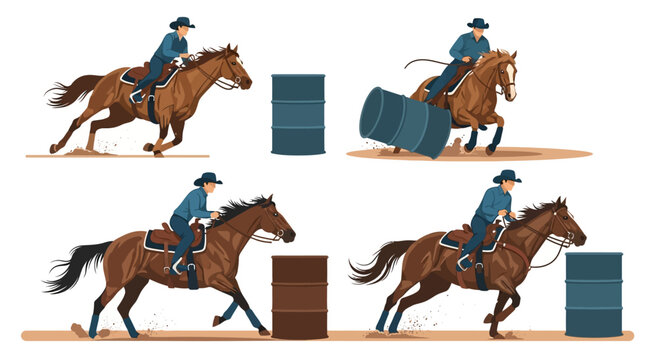 Barrel Racing Rodeo Horse Equestrian Action Set