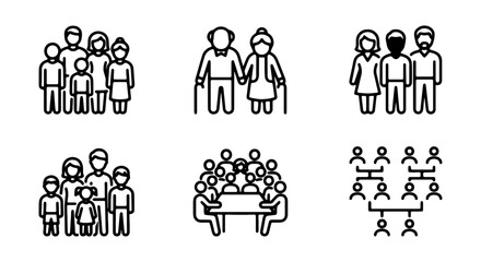 Obraz premium Diverse Family Groups, Senior Couple, Business Meeting Icons. People Icons.
