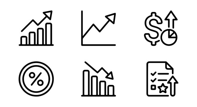 Business Growth Icons, Financial Analytics, Performance Charts, Vector Set