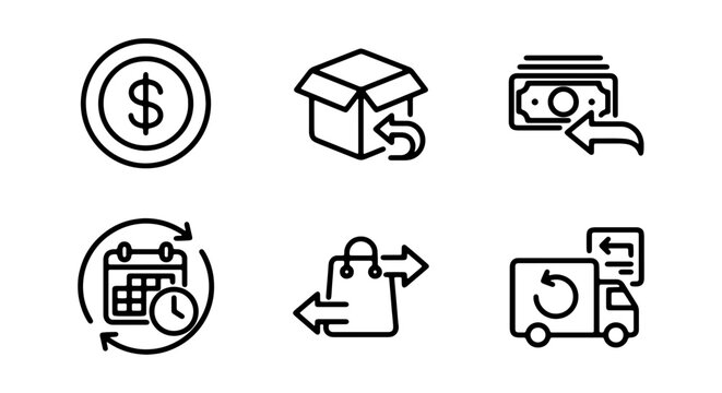 E-commerce Icons: Shopping, Delivery, Returns, Money, Calendar, Logistics