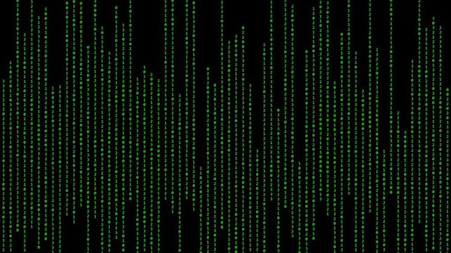 Digital matrix rain animation 4k background, with falling green, binary code numbers, for technology and, cyber security concepts