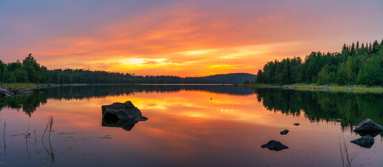 Hallangen lake at sunset. Kalmar region in Sweden. Europe © Pawel Pajor