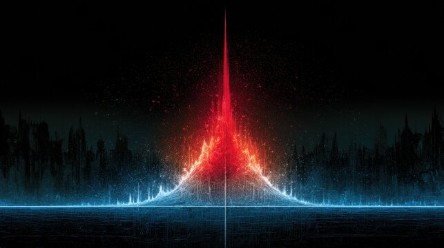 A bell curve is displayed with a large outlier spike far into the tail, contrasting the normal curve and creating a striking visual effect.