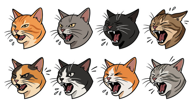 Collection of Cat Faces Showing Different Emotions and Expressions