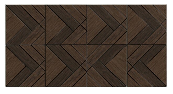 Dark brown wooden parquet floor pattern with geometric texture.