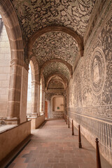 Obraz premium Majestic Cloister Corridor and Ancient Frescoes in Convent in Malinalco
