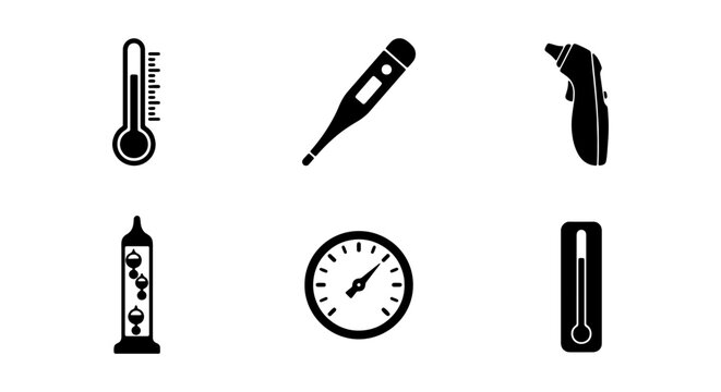 Medical Thermometer Icons, Temperature Gauge, Health Measurement Tools