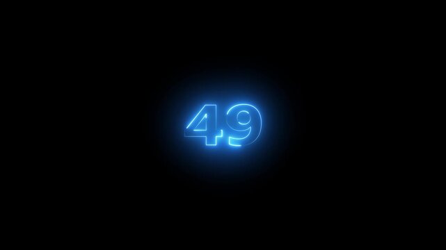 he neon 49 text icon animation features glowing, pulsating letters that transition smoothly with vibrant colors, creating an energetic, dynamic 49 visual effect for loop animation