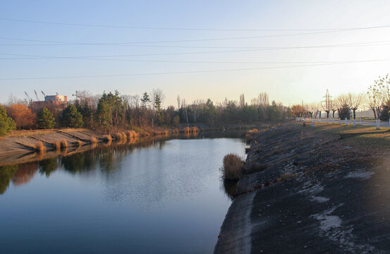 The river Pripyat near the 4th reactor near Chornobyl atomic station where nuclear catastrophe happened in 1986