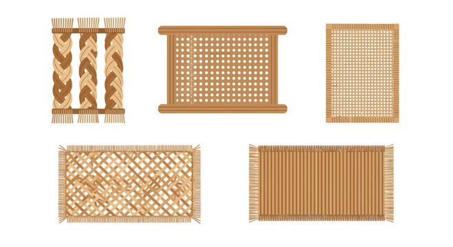 Set of Handwoven Wicker Mats and Natural Fiber Rugs
